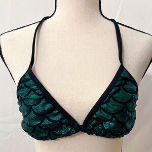 Living Dead Clothing Mermaid Bikini Top | Green Foil Triangle Goth Swimwear
